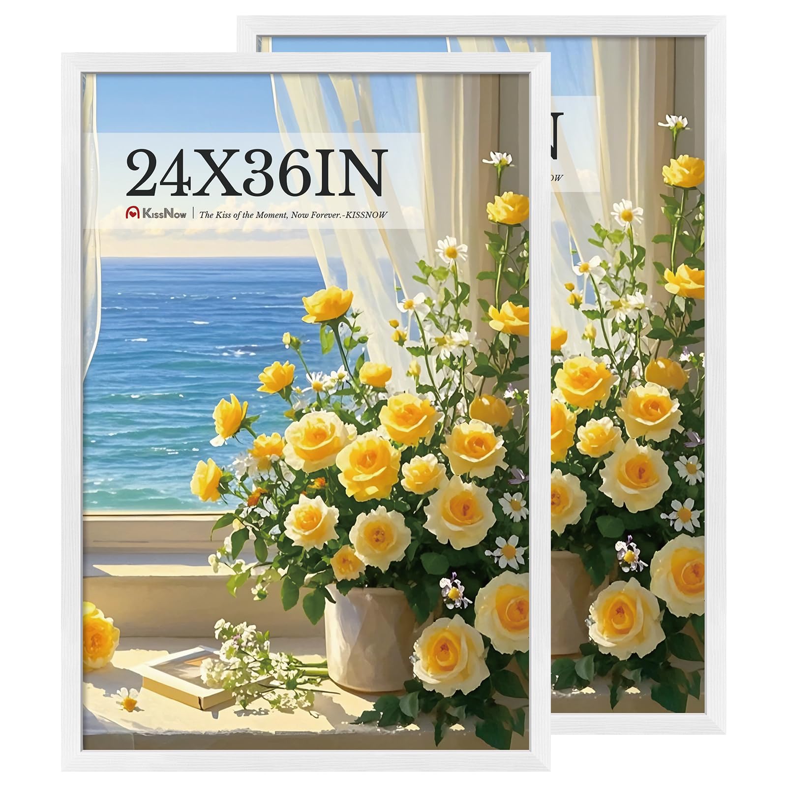KissNow 24x36 Poster Frame 2 Pack, Textured White Solid Wood Picture Frame, Wall Hanging