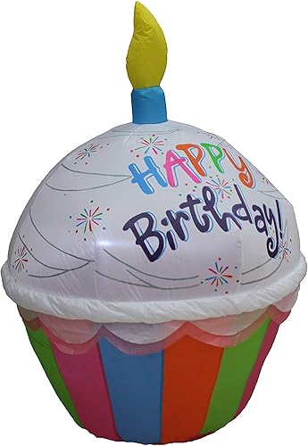 Miniatura 7 de Paquete de dos decoraciones para fiesta de cumpleaños, incluye pastel inflable de feliz cumpleaños de 6 pies de alto con velas y 4 pies de alto