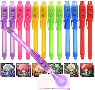 Invisible Ink Pens 12 Pack with Notebook and UV Pen Light, Party Favors for Kids 8-12, Christmas Stocking Stuffers, Thanksgiving Halloween Goodie Bag Gifts