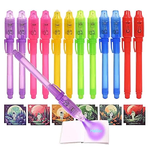 EODVICS Invisible Ink Pens 12 Pack with Notebook and UV Pen Light, Party Favors for Kids 8-12, Christmas Stocking Stuffers, Thanksgiving Halloween Goodie Bag Gifts