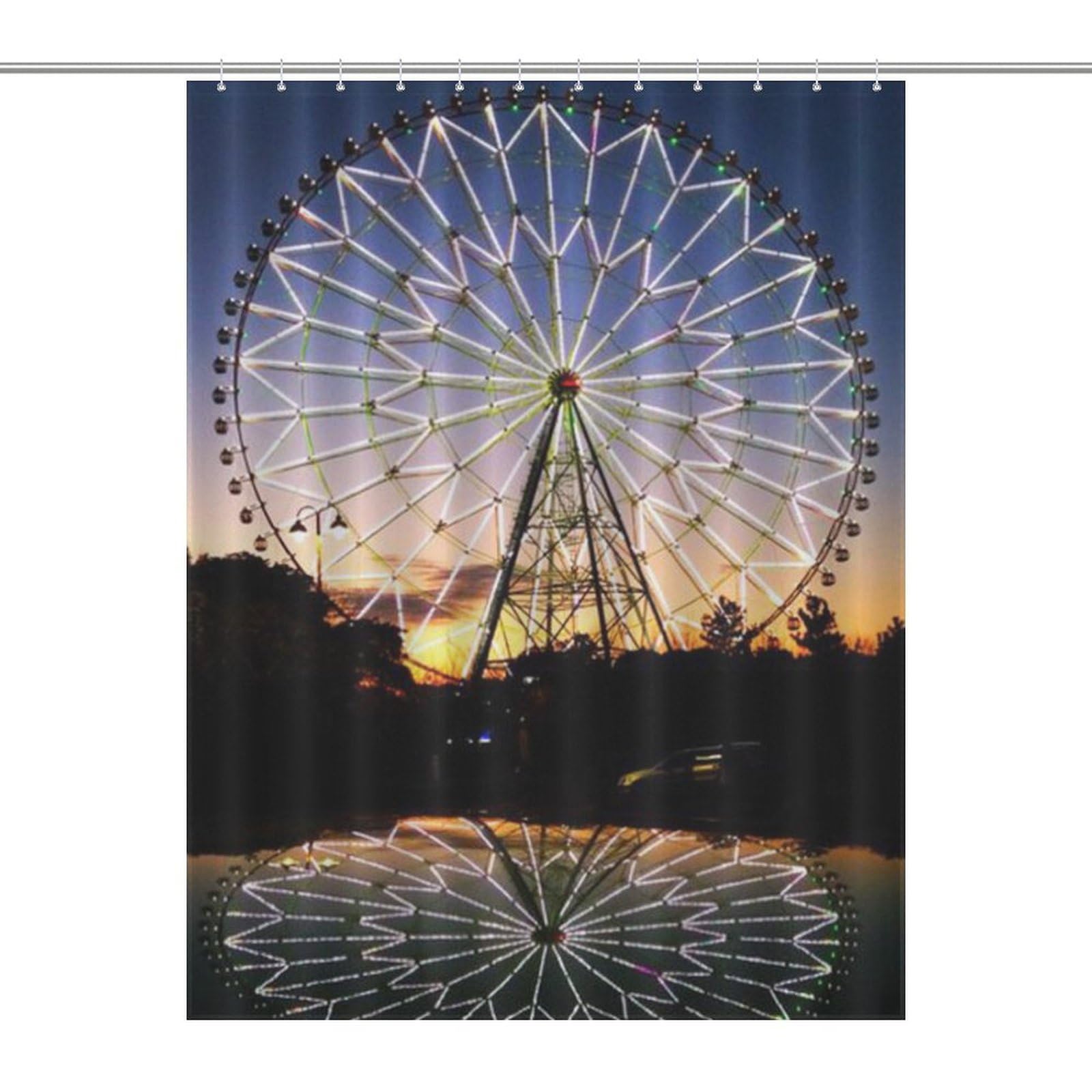 Rideau de douche imperméable Grande Roue 140x183cm anti-moisissure avec 12 crochets
