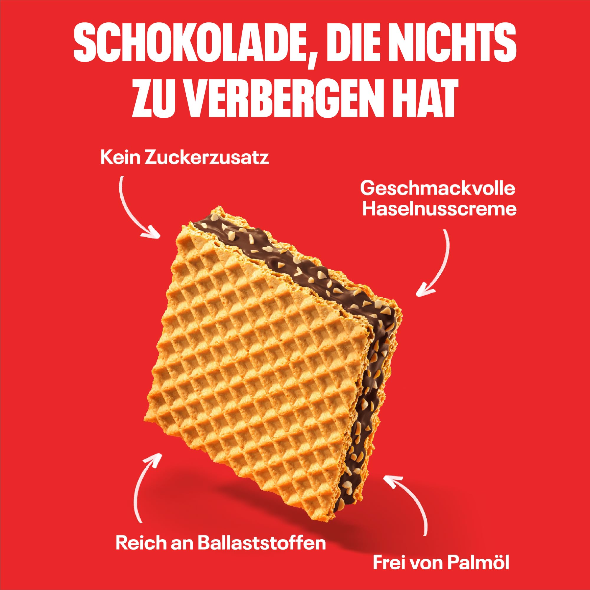 NEOH Low Carb Waffeln Haselnuss Schokolade - 1 g Zucker / 95 kcal - Ohne Zuckerzusatz - 21 g (24er Pack) - Hazelnut