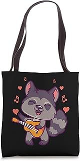 Valentine Raccoon Playing Guitar Heart Love Singing Raccoon Tote Bag
