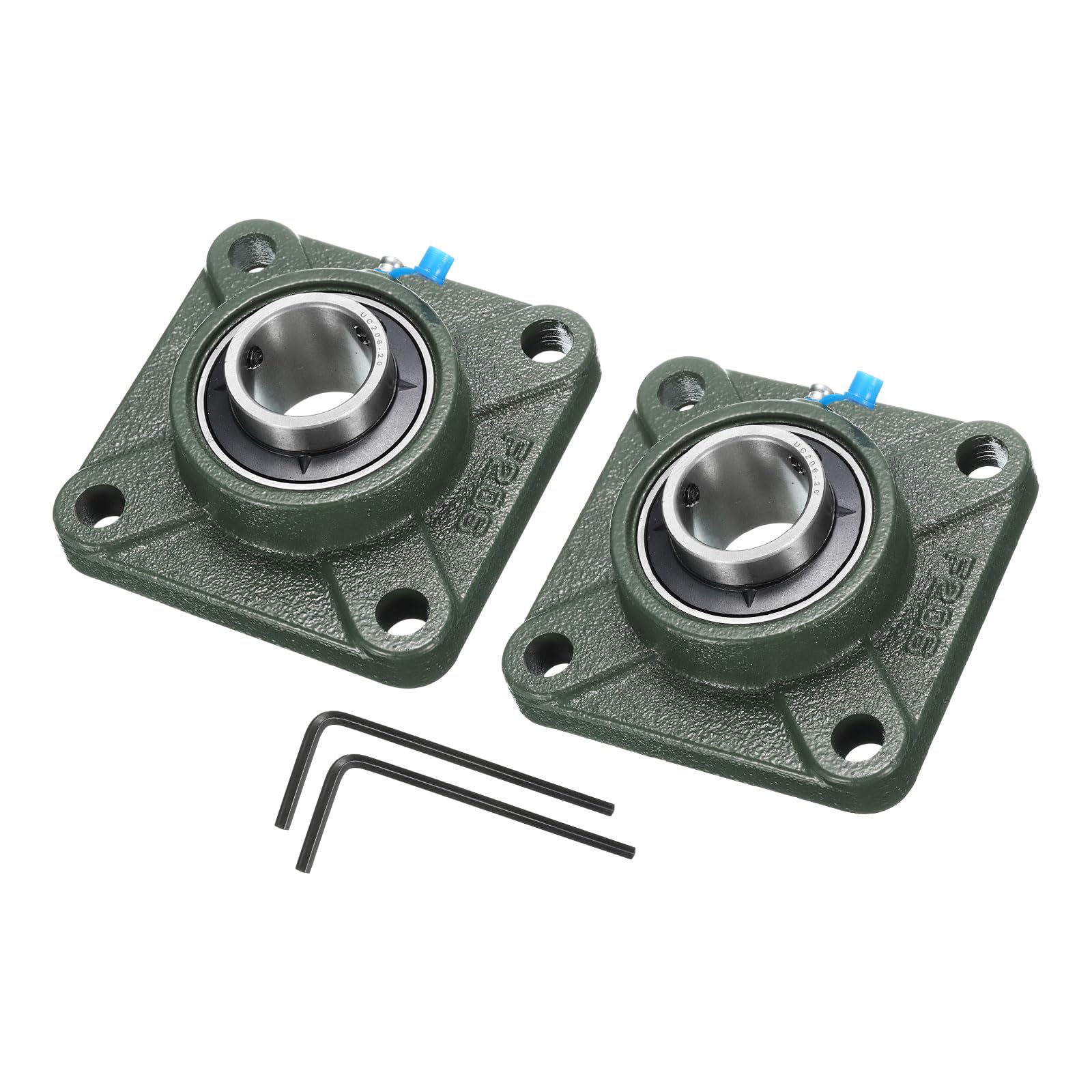 uxcell 2pcs UCF206-20 Pillow Block Bearings 1-1/4 inch Bore Self Alignment, Solid Cast Iron Base Square Flange Mounted Chrome Steel Bearings