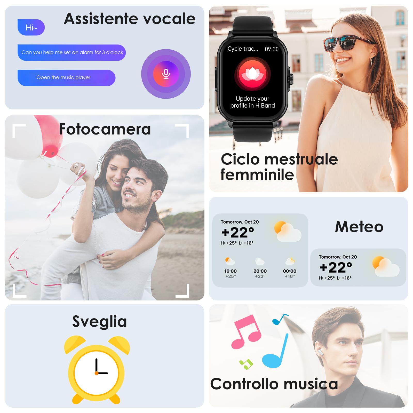 Smartwatch con ECG+HRV/Pressione Sanguigna/Sonno/Chiamate Bluetooth,Nero