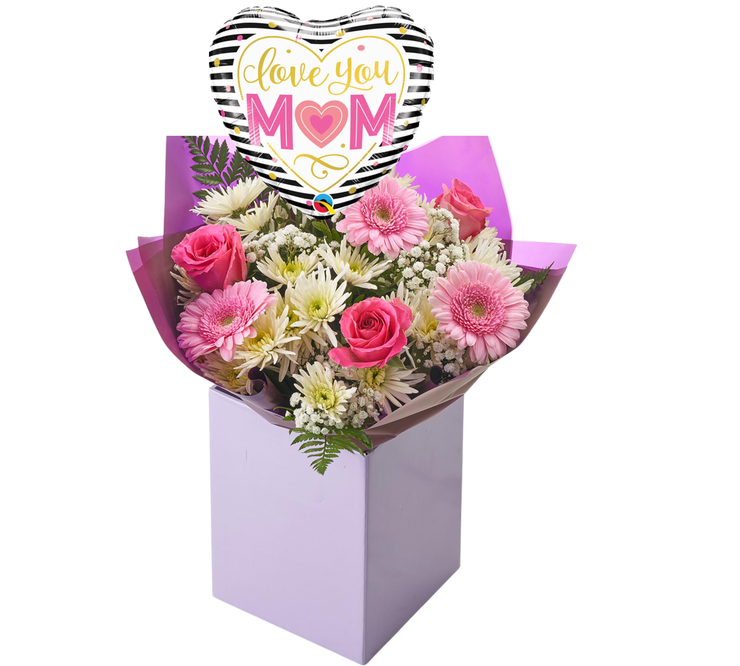 Pastel Pink and White Arrangement Fresh Flowers, Seasonal Blooms with Roses, Gerbera, Gypsophila, Chrysanthemum – Floral Design for Birthday, Anniversaries, Mum (Mum)