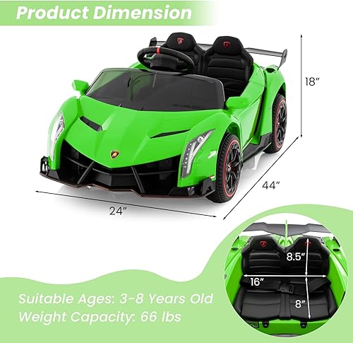 Miniatura 9 de HONEY JOY Lamborghini - Vehículo eléctrico con licencia de 12 V para niños, 3 velocidades, puerta que se abre, bocina, música, palanca de control,