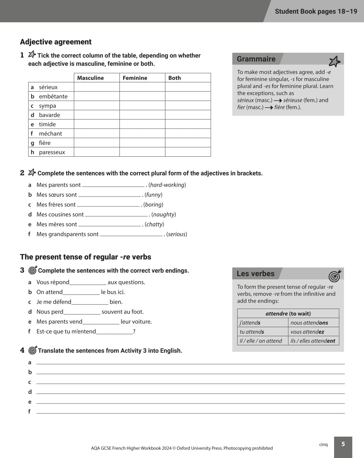 AQA GCSE French: AQA GCSE French Higher Grammar, Vocabulary and Translation Workbooks: Pack of 8