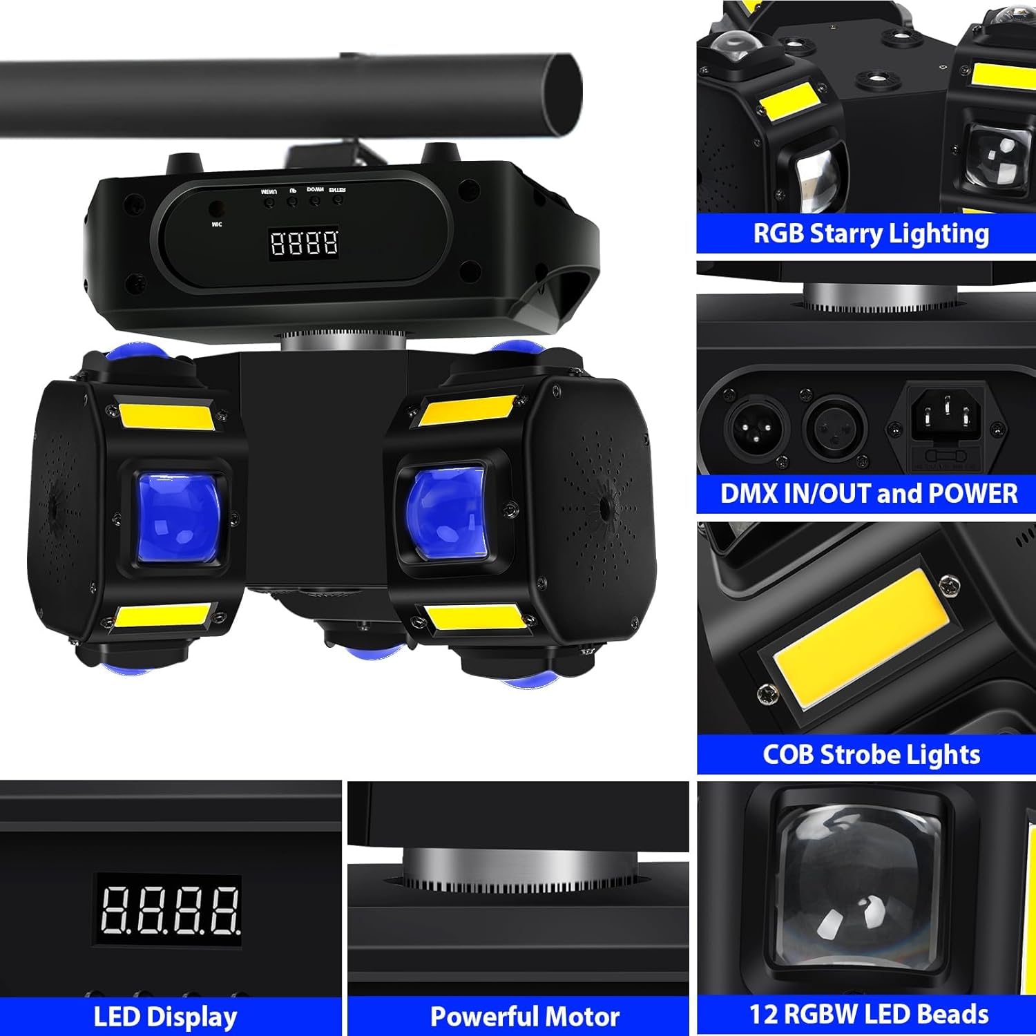 Moving Head DJ Lights,180W 12 LEDs Rotating Beam Stage Moving Head Disco Light Uplighting Lights for Events Sound Activated DMX512 Party Lighting for DJ KTV Disco Party Club Wedding Concer