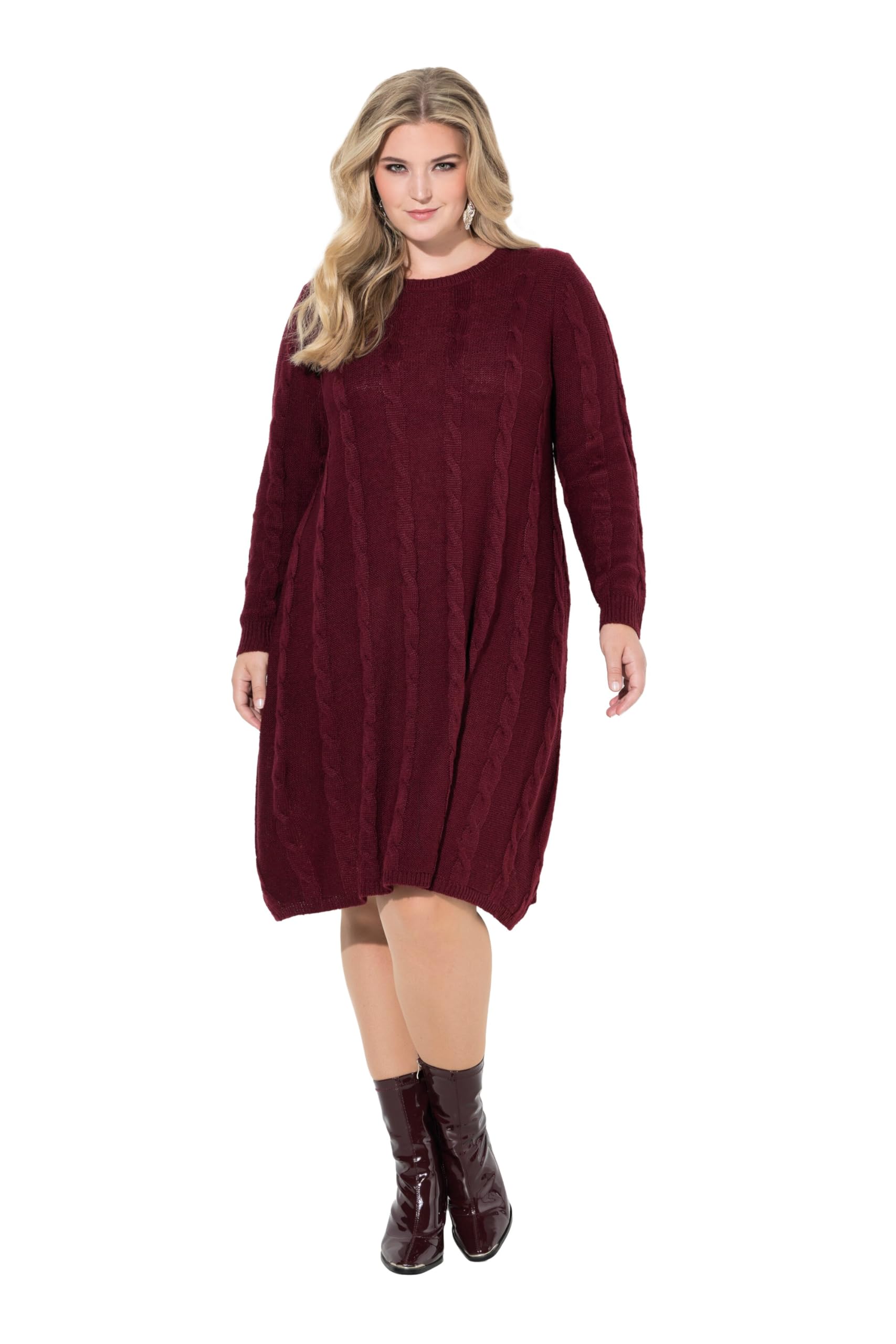 MIAMODA Damen große Größen Übergrößen Plus Size Strickkleid, A-Linie, Zopfmuster, Langarm 845856