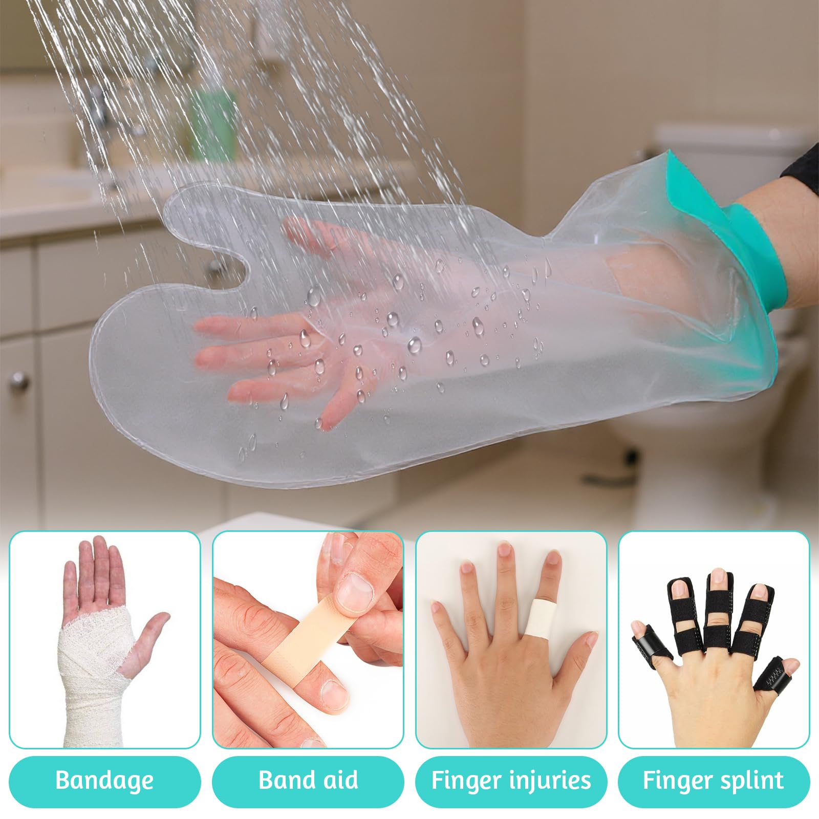 Bewudy Housses de plâtre pour douche bras, Housse de plâtre pour main imperméable réutilisable pour douche - Housse de plâtre pour bras imperméable pour enfants - Sceau élastique pour garder les