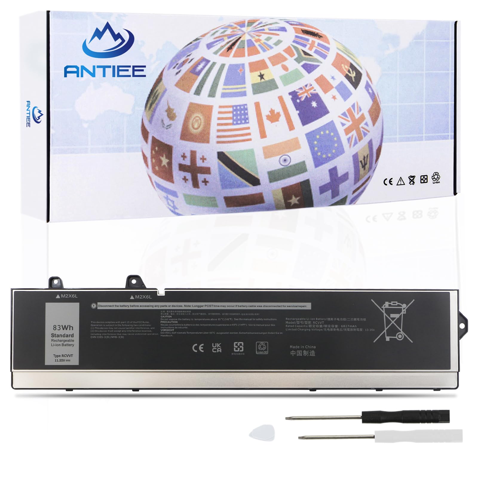 ANTIEE 83Wh RCVVT Laptop Batterie d'ordinateur portable pour Dell Precision 7670 7680 7770 7780 Series X9FTM NWDC0 X26RT T6PFX 451-BCYH 11.55V 6827mAh