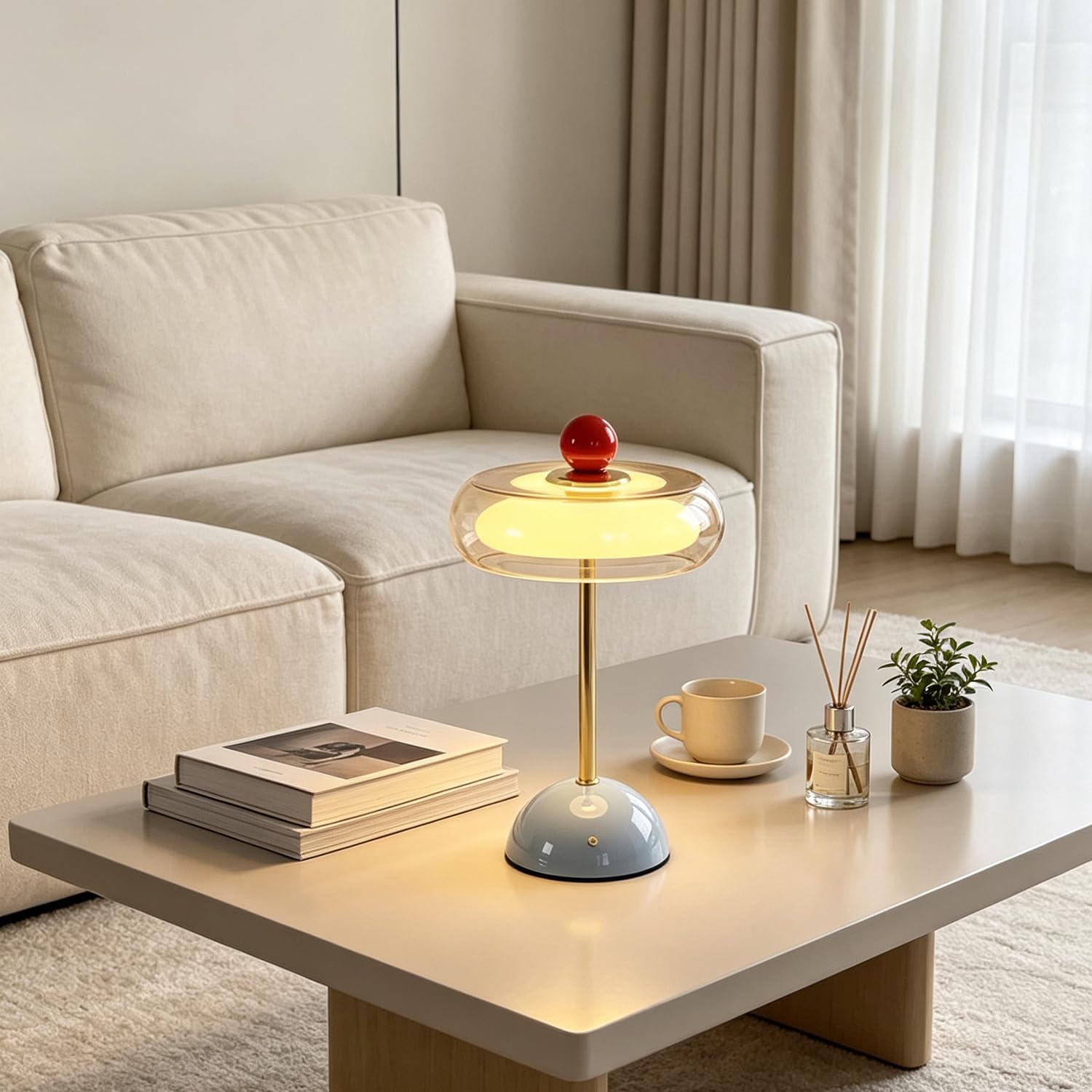 Lámpara de Mesa LED Inalámbrica Lámpara con Forma de Seta Batería Recargable USB Lámpara de Mesita de Noche Lámpara que Funciona con Pilas Lámpara Táctil Lámpara Decorativa Para el Dormitorio,Azul