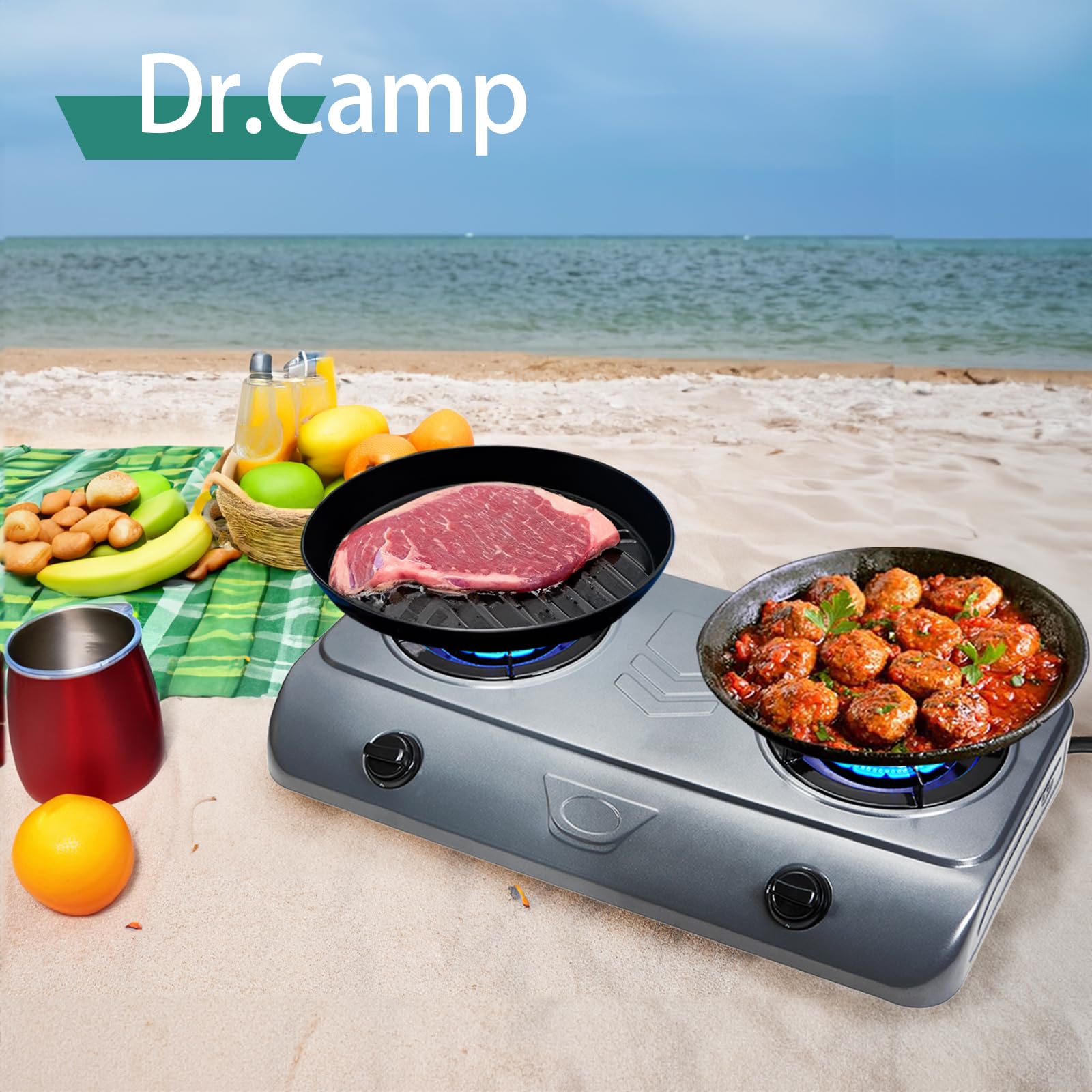 Dr.Camp 35000 BTU Super Power Automatyczne włączanie na kemping, wędrówki, ogród, podwórko, propan na zewnątrz, grill kuchenny z podwójnym palnikiem, w tym regulator CSA lista i wąż gazowy