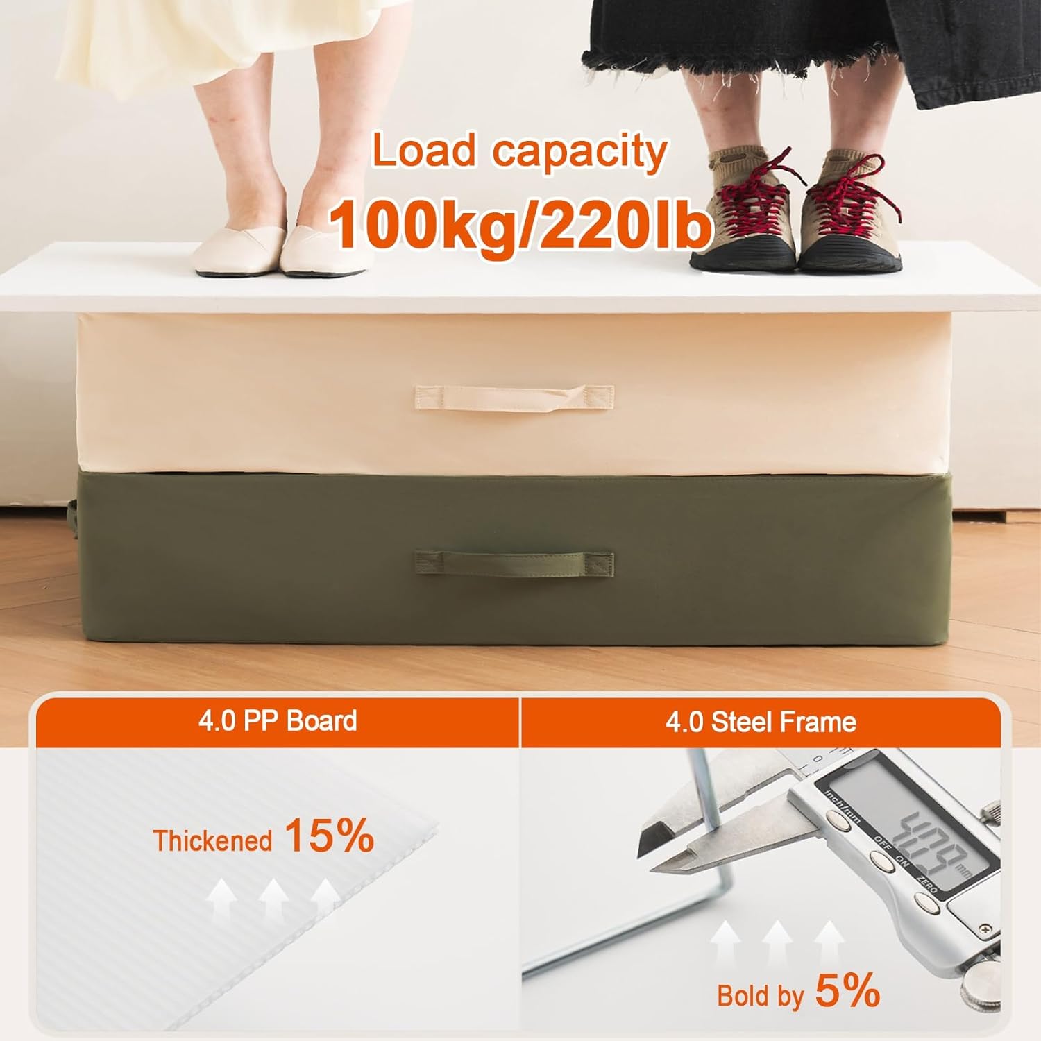 2 Pack Underbed Storage, Foldable Clothes Storage Under Bed, Clear Window and Reinforced Handles, Shoes Blankets Clothes Toy Storage(Beige,44L)