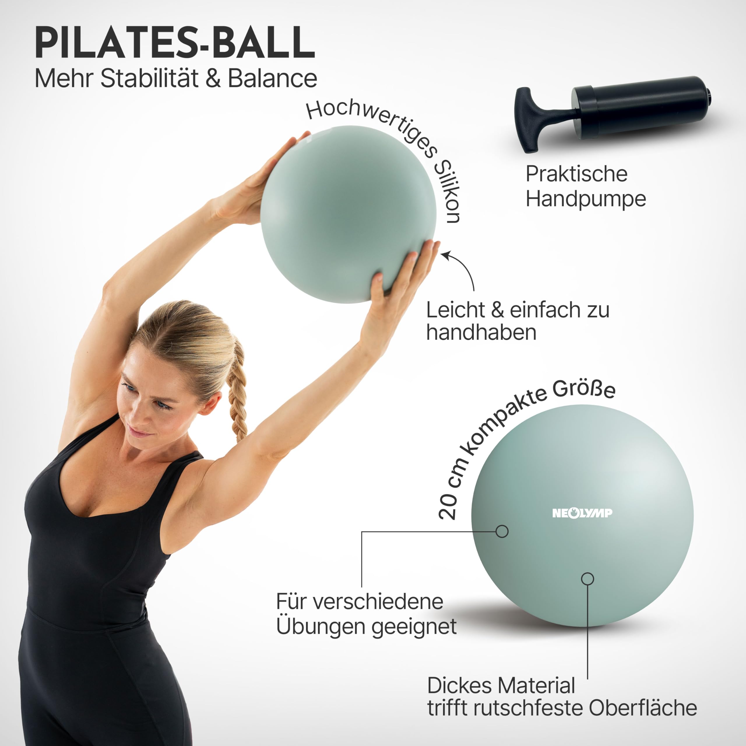 NEOLYMP Pilates Set für Zuhause – Pilates Ball, Pilates Ring & Gewichte – Komplettes Pilates Zubehör Set – inkl. Pilates Bänder, 1kg Hanteln & E-Book – Pilates Essential Kit