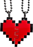 Vista 1 de BFF - Juego de collar de corazón de píxeles de la amistad, juego de 2 collar de corazón de 8 bits para el día de San Valentín