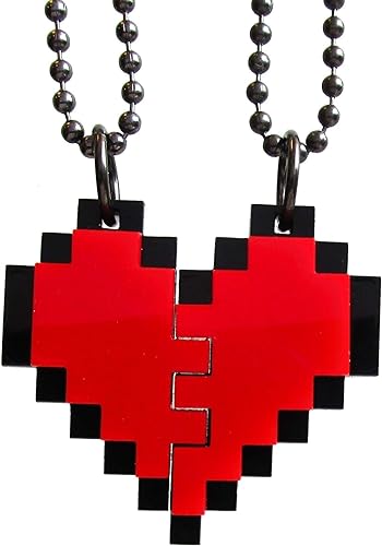 BFF - Juego de collar de corazón de píxeles de la amistad, juego de 2 collar de corazón de 8 bits para el día de San Valentín