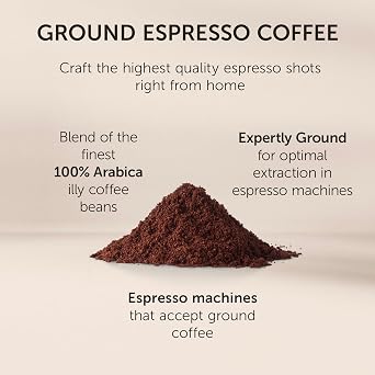 illy Intenso Ground Coffee, Dark Roast, 100% Arabica, Finely Ground for Espresso Machines, Suitable for Moka Pot & Stovetop Coffee Makers, 125g Tin