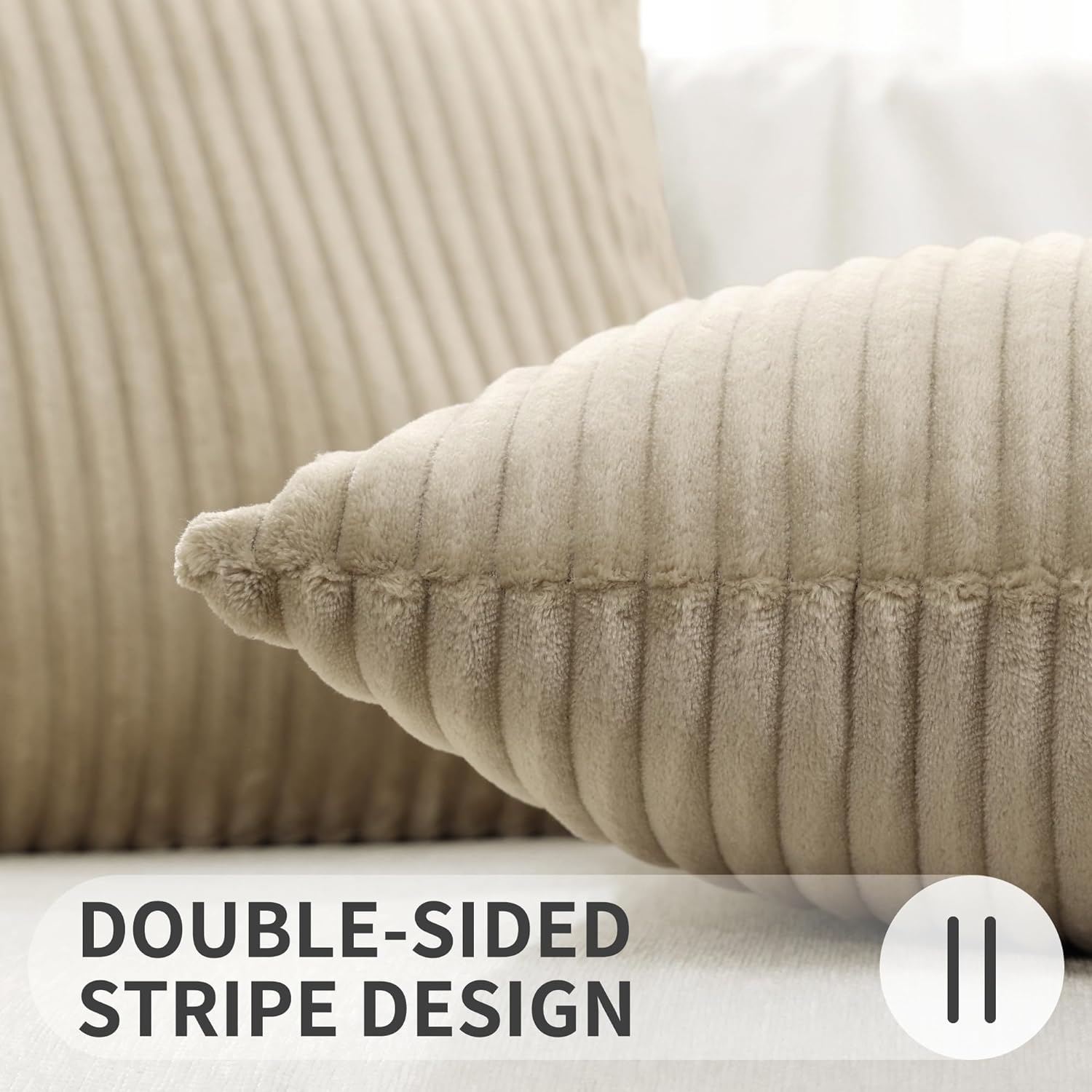 Simmore Decorative Spring Throw Pillow Covers 20x20 Set of 2, Soft Natural Plush Flannel Double-Sided Fluffy Couch Pillow Covers for Sofa Living Room, Light Brown - Image 4