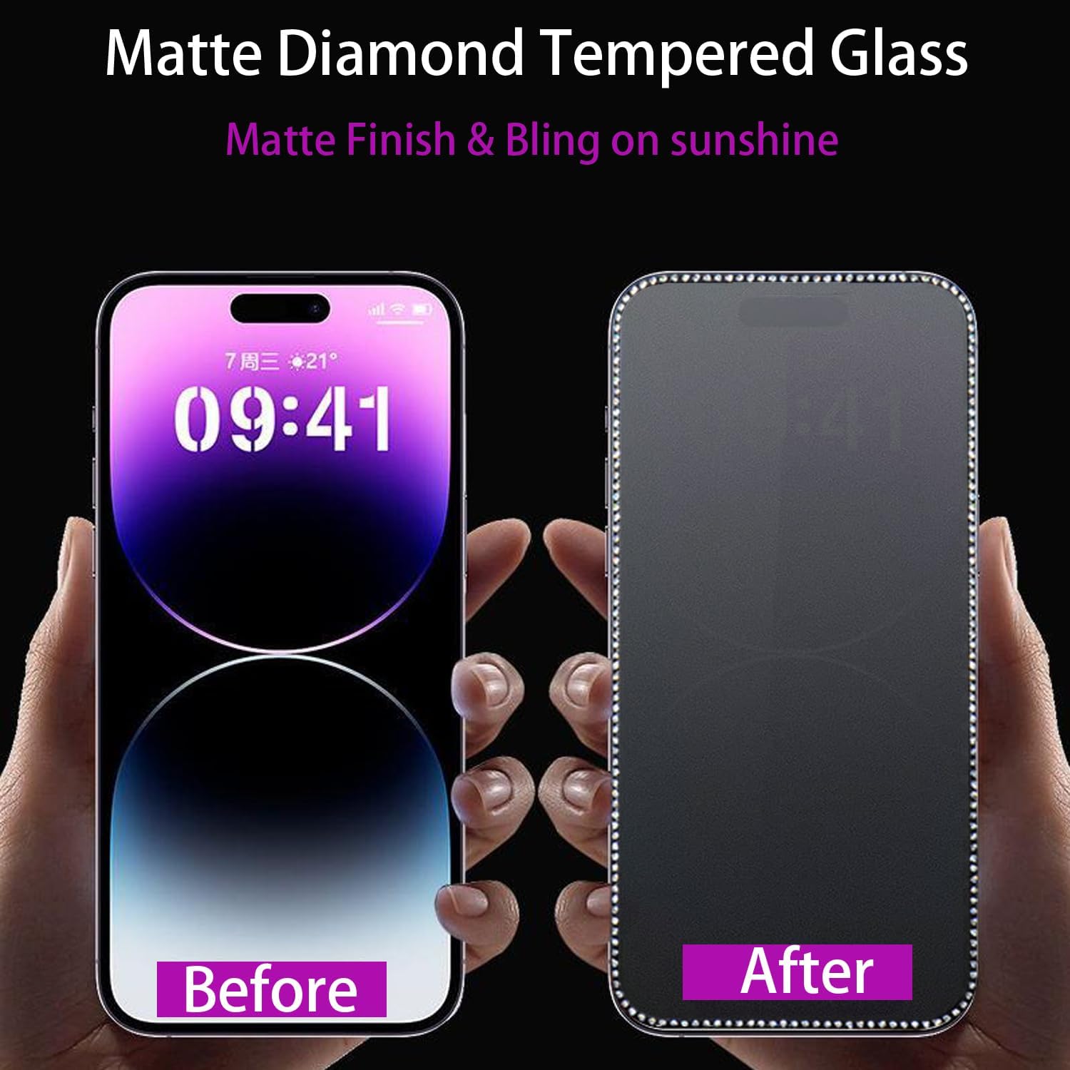 2PCS Glitter Matte Screen Protector suit for iPhone 17 Promax/iPhone 16 ProMax,Diamond Bling Shiny Sparkling Tempered Glass Suit for iPhone 17 Promax/iPhone 16 ProMax 6.9Inch