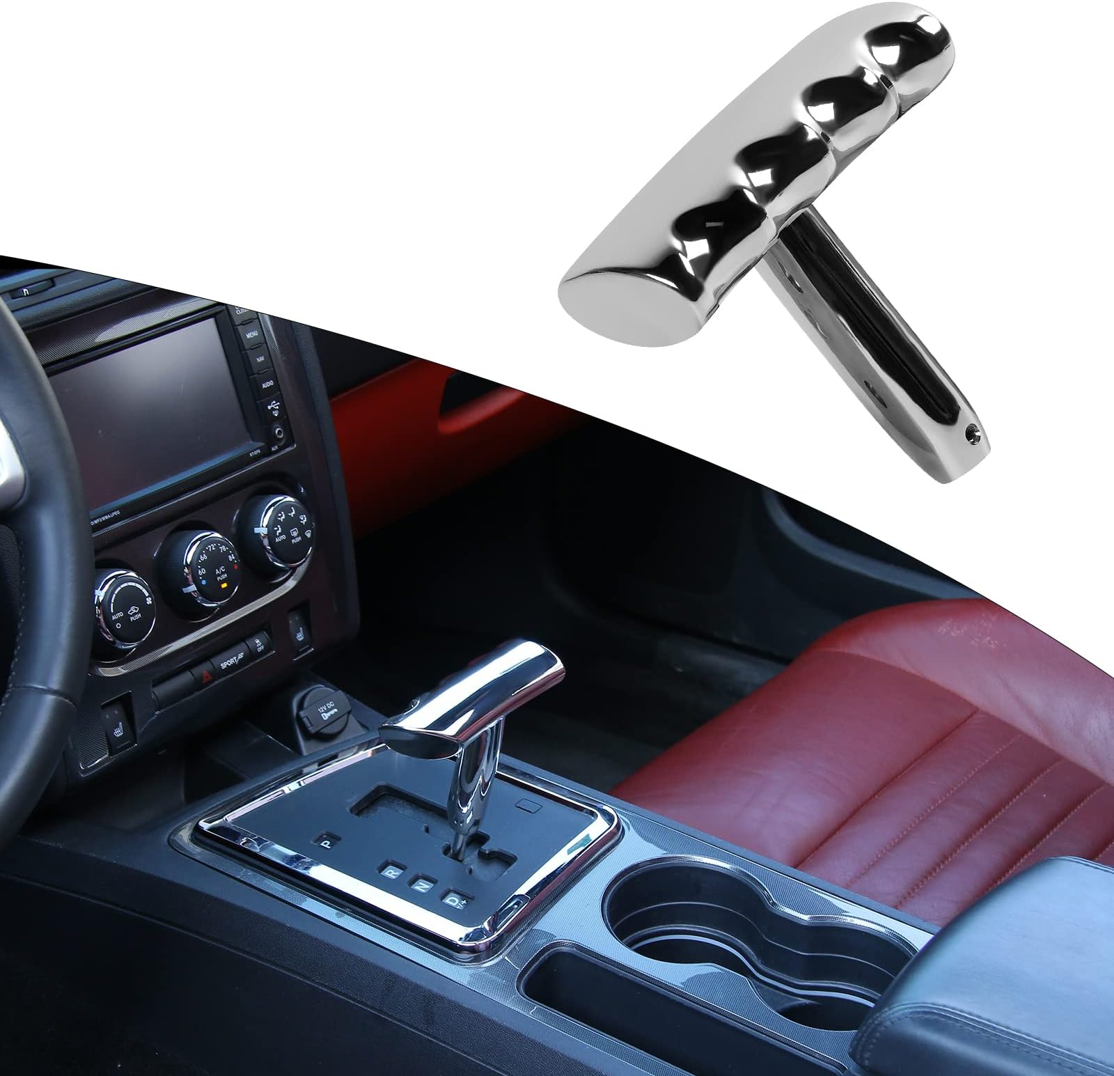 T Handle Gear Shift Knob Fit for 2012-2017 Jeep Wrangler JK/for 2011-2014 Dodge Durango/for 2009-2014 Dodge RAM (Aluminum Alloy,Chrome)