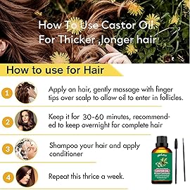 yethious Castor Oil Organic Cold Pressed Unrefined Growth for Eyelashes, Eyebrows, Hair. Skin Moisturizer & Hair Treatment Starter Kit