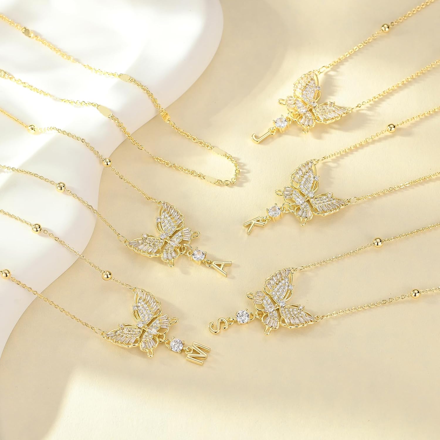Butterfly Initial Necklaces for Women 14K Gold Plated Dainty Layered Beaded Chain Necklace with Cubic Zirconia Butterfly Pendant Letter Charm Personalized Stackable Jewelry Gift for Her - Image 5