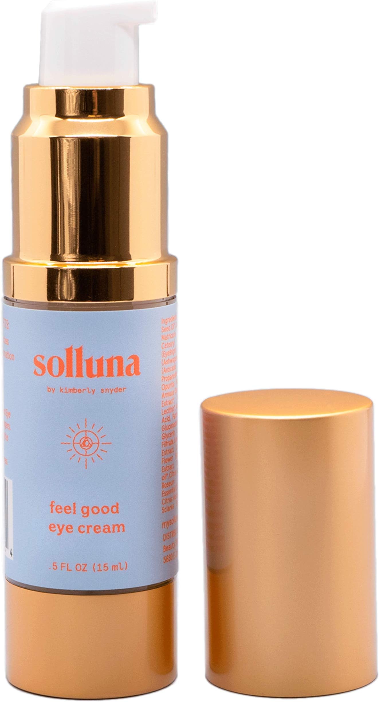 Solluna by Kimberly Snyder Anti-Aging Eye Cream — Plant Based Under Eye Treatment with Hyaluronic Acid, Ashwagandha, Calendula & Eyebright Botanicals (0.5oz) Non-Toxic, Cruelty-Free, Vegan & Non-GMO