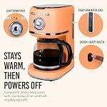 Nostalgia Rétro classique 10 Cup Machine à café - Brew de drague à une seule tache, filtre réutilisable - Anti-goutte, arrêt automatique, & Affichage de l'heure - Lave-vaisselle sans danger 50 oz Carafe - Orange