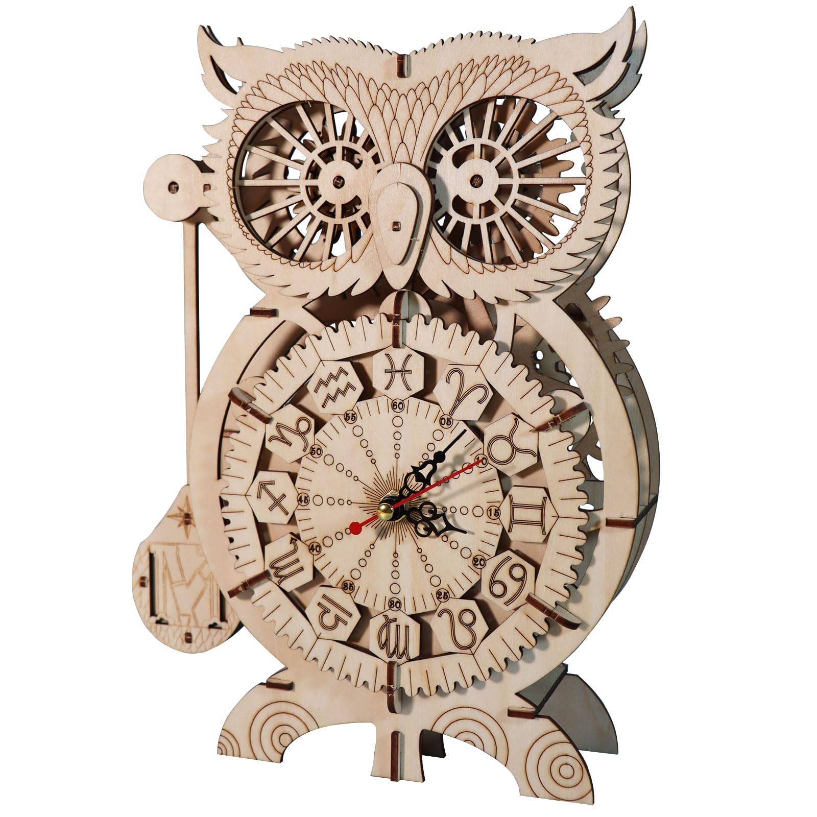3D Wooden Puzzle Owl Clock Pendulum Mechanical Model Kits for Adults to Build Woodcraft Kit DIY Handmade Gift for Birthday And Christmas