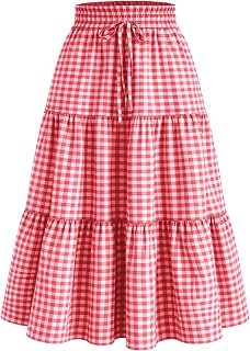 Aahwan Women's Polycotton Maxi Solid Tiered Ruched Elastic Waist Skirt Price In India