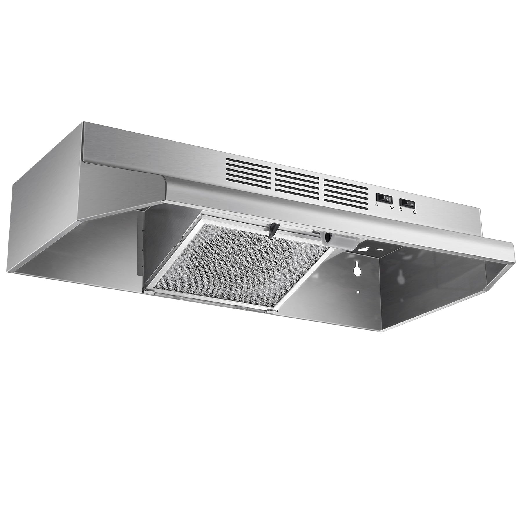Tieasy 30 inch Range Hood Under Cabinet, 400 CFM Ducted/Ductless Convertible Vent Hood with 2 Speed Exhaust Fan, Rocker Switch Control, Multiple Venting Options, Stainless Steel Kitchen Stove Hood - 1