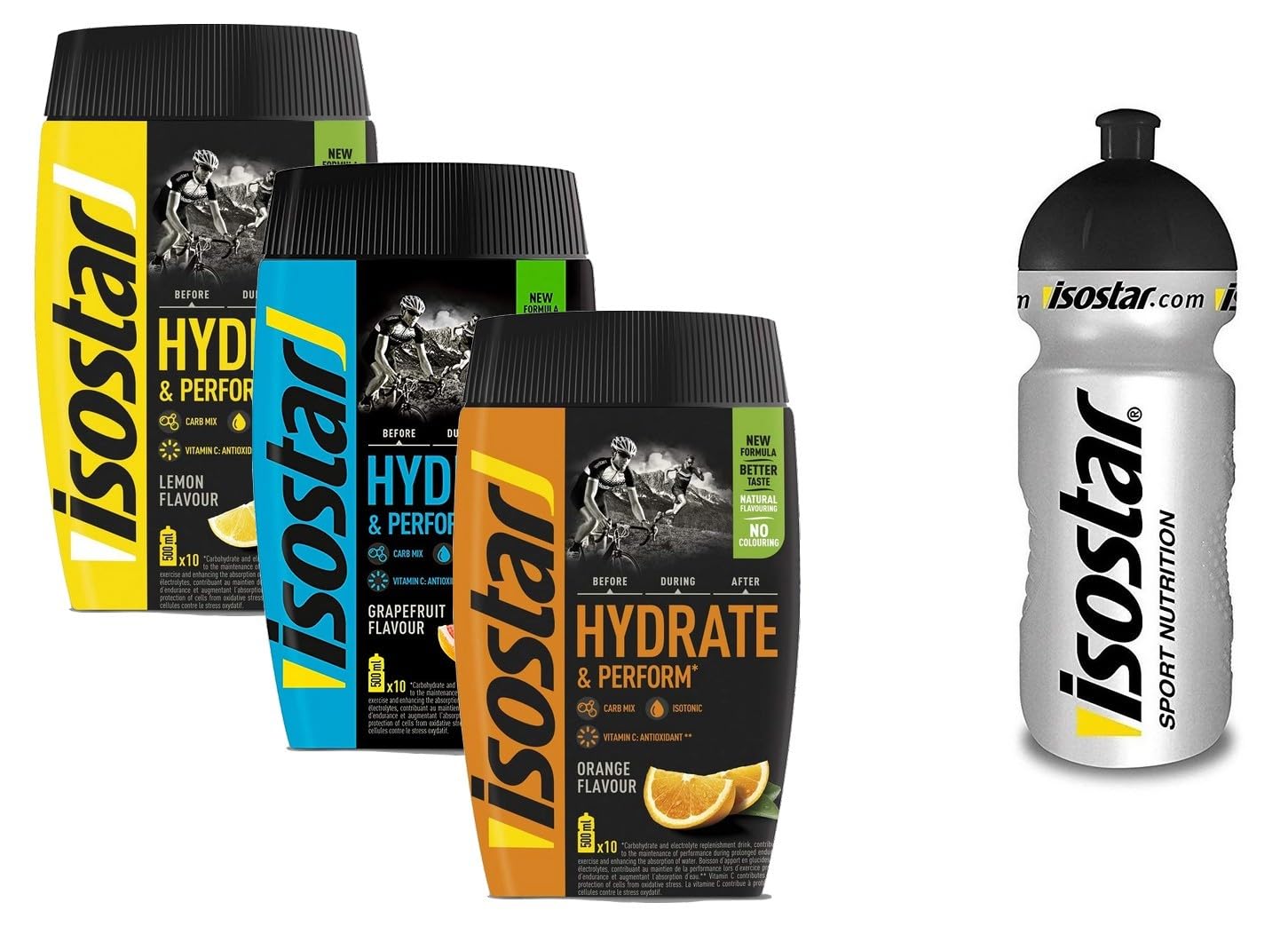Isostar Hydrate & Perform Grapefruit - Lemon - Orange - Powder | Confezione 3er + flacone Originale