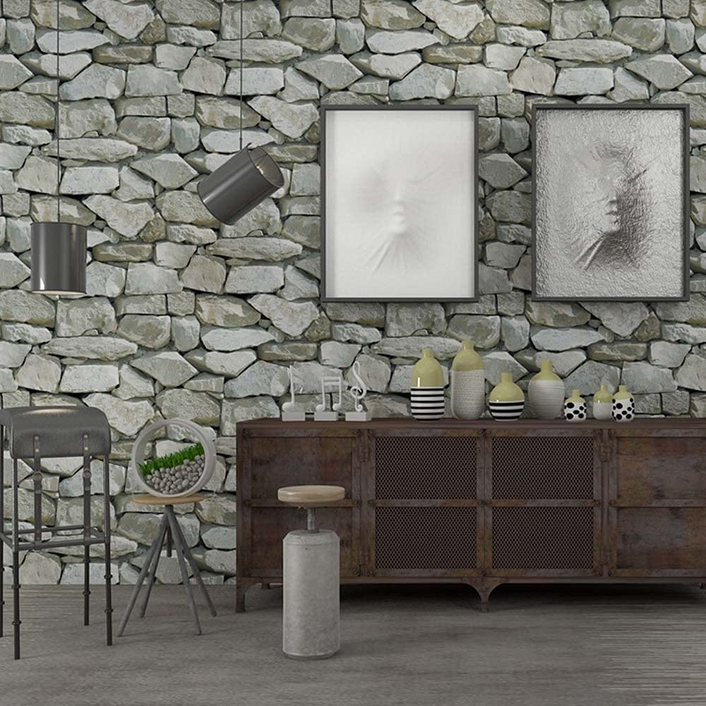 Papier peint effet pierre 3D pour habiller une cheminée ou un salon