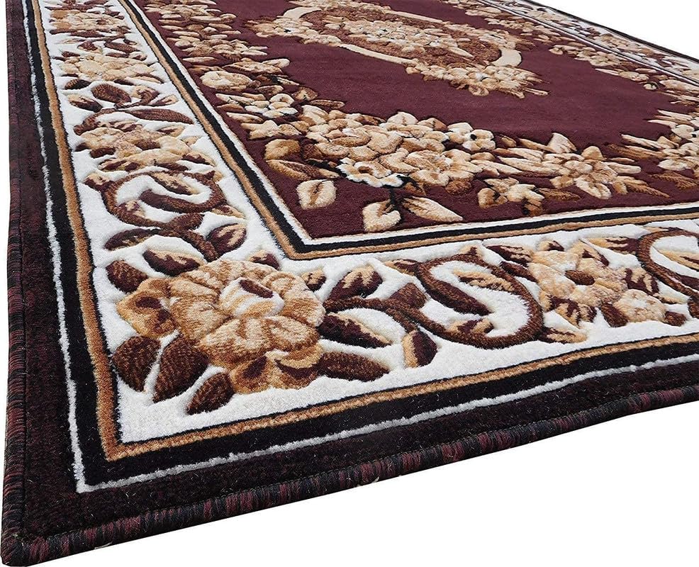 Image of Soft Premium Brown Carpet 5x7 ft - Washable, Anti-Skid, Fade-Resistant Acrylic Rug for Living Room, Hall, Bedroom, Modern Decor