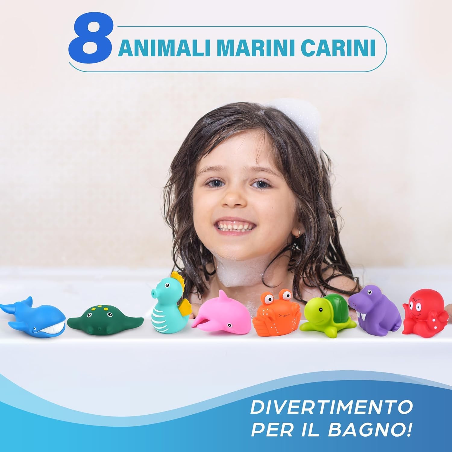 LotFancy Giochi Bagnetto Neonato, 8 Giocattoli da Bagno da 1 a 2 anni, da 3 a 4 anni, Giochi Vasca da Bagno Bambini, Giocattoli Bagnetto Neonato Antimuffa per Bambini