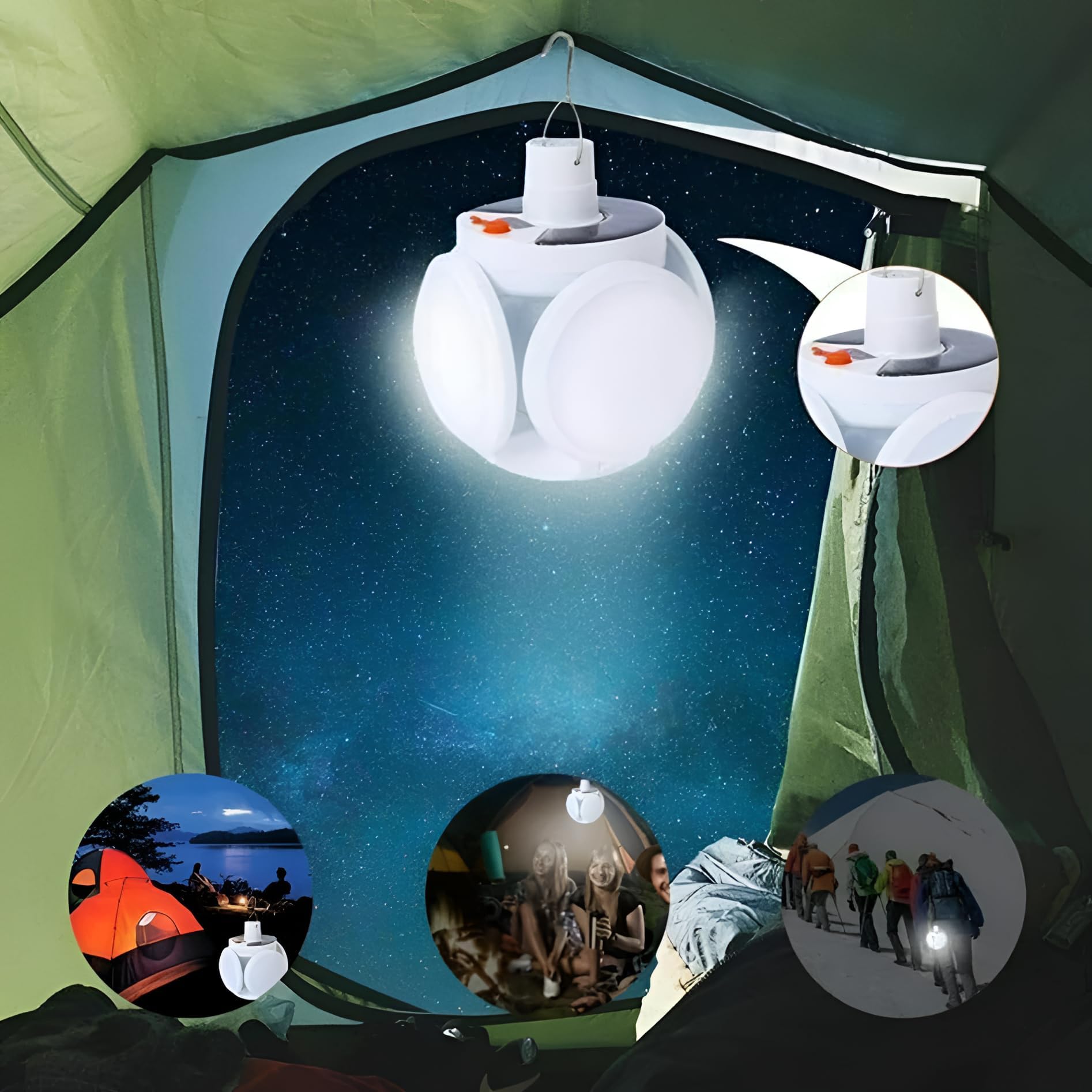 Oblivon 1Pc Solar LED Light Bulb - Multi-Functional Camping Lamp with Emergency USB Charging, 5 Brightness Modes, Adjustable Foldable Design, Rechargeable Waterproof Outdoor SOS Feature, (IP65-White)-image-39