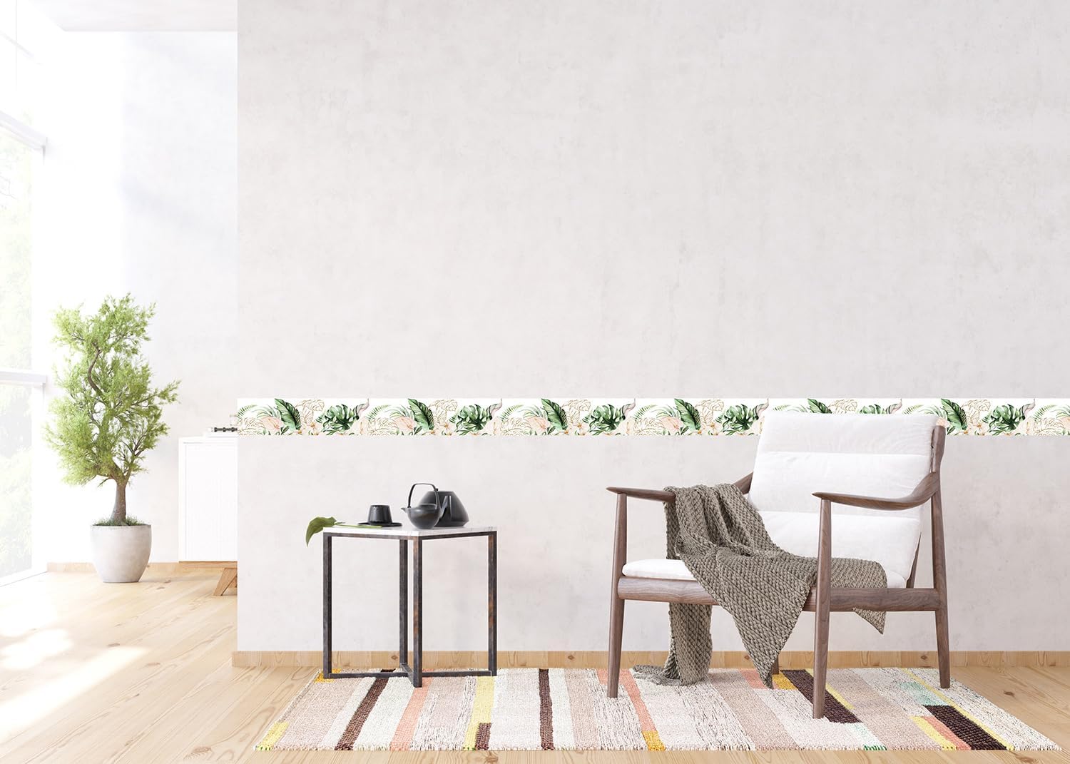 Self-Adhesive Border, Kitchen, Living Room, Wall Sticker, Multicoloured, 500 x 13.8 cm, AWB 8440 (Gold Flowers)