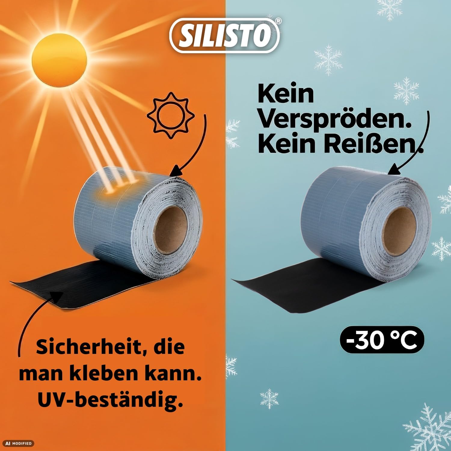 Silisto EPDM Dichtband 100 mm x 20 m selbstklebend - Wasserdichte Gebäudeisolierung - UV-beständige Fassadenabdichtung, Folie für Fenster & Fugen