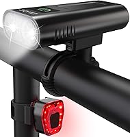 EILIOC 6400mAh Bike Lights Set: 1200 Lumen USB-C Headlight + Taillight, IPX5 Waterproof, Aluminum Alloy, 5 Modes for Night Riding