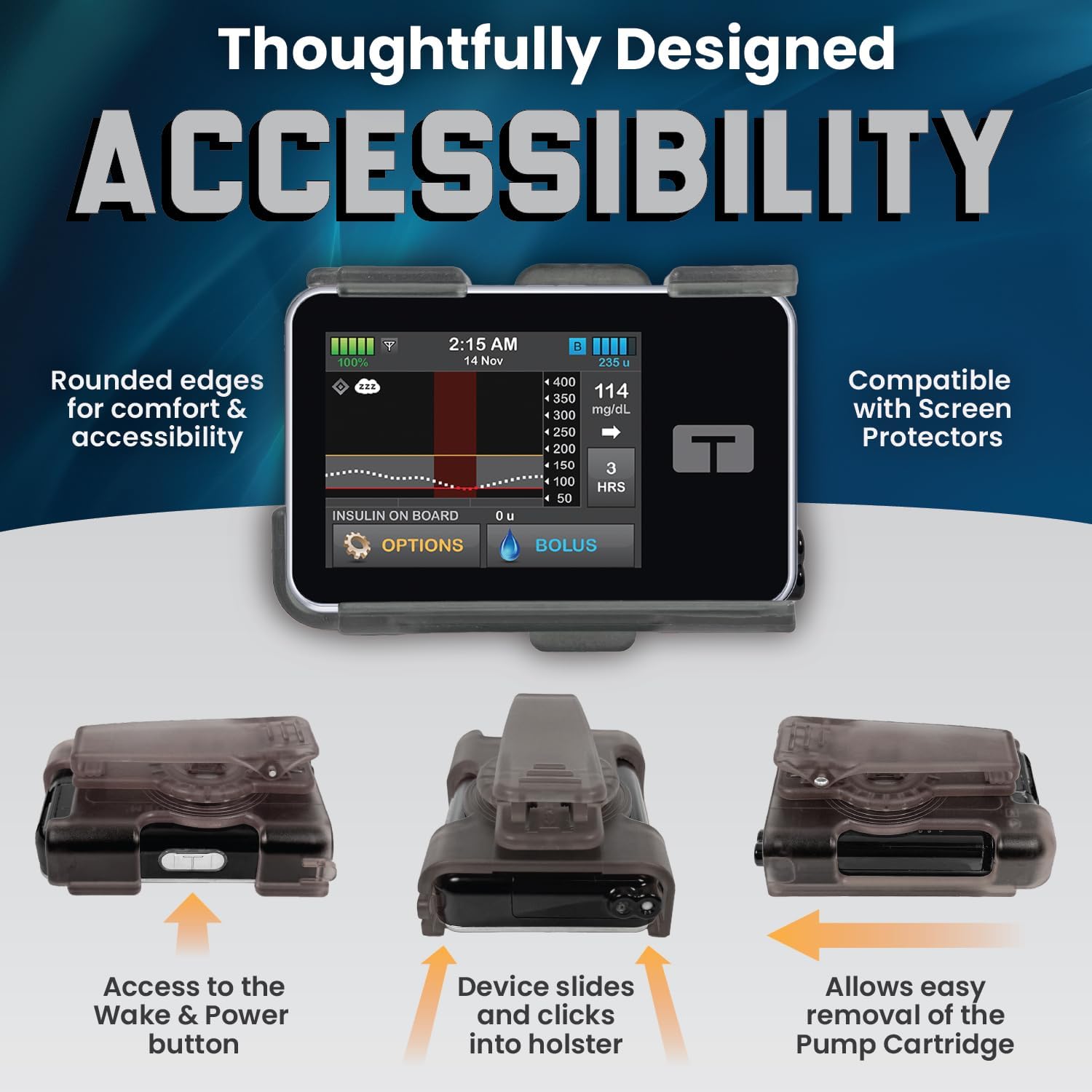 Artisan Power Holster Case for Tandem t:Slim, t:Slim X2 and t:Slim G4 Insulin Pump – Secure 360° Rotating Belt Clip, Healthcare Grade Plastics, Tubing Winding, Durable Holster for Active Use
