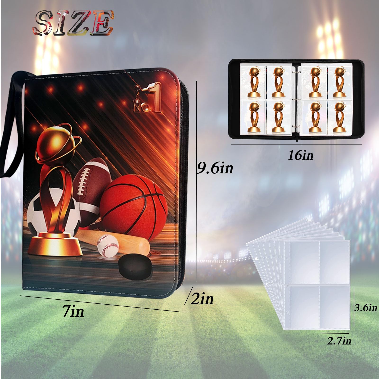 Carpeta de tarjetas deportivas de 400 bolsillos con 50 fundas para 400 tarjetas deportivas, carpeta con cremallera para tarjetas deportivas, para fútbol, fútbol, béisbol, baloncesto, hockey, colección
