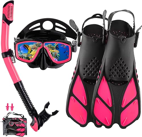 Miniatura 10 de Equipo de esnórquel para adultos con aletas, equipo de buceo profesional para adultos, juegos de esnórquel de viaje con aletas, máscara de buceo