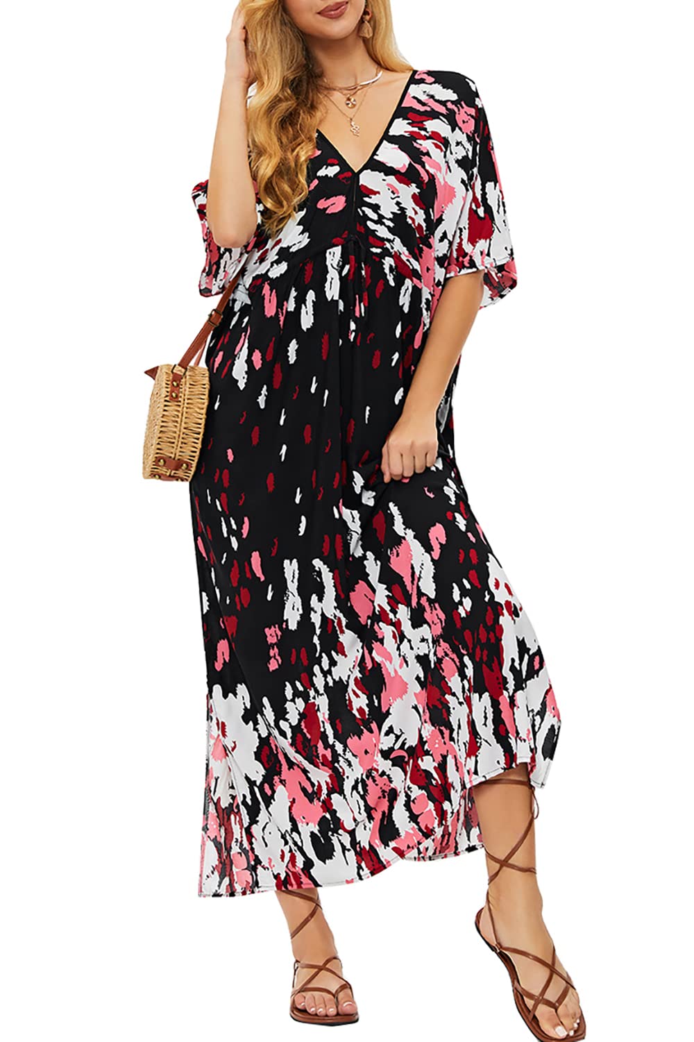 LikeJumpDamen Bohemien Kaftan bergre Strandkleider Lang Kleid Badeanzug Cover Ups