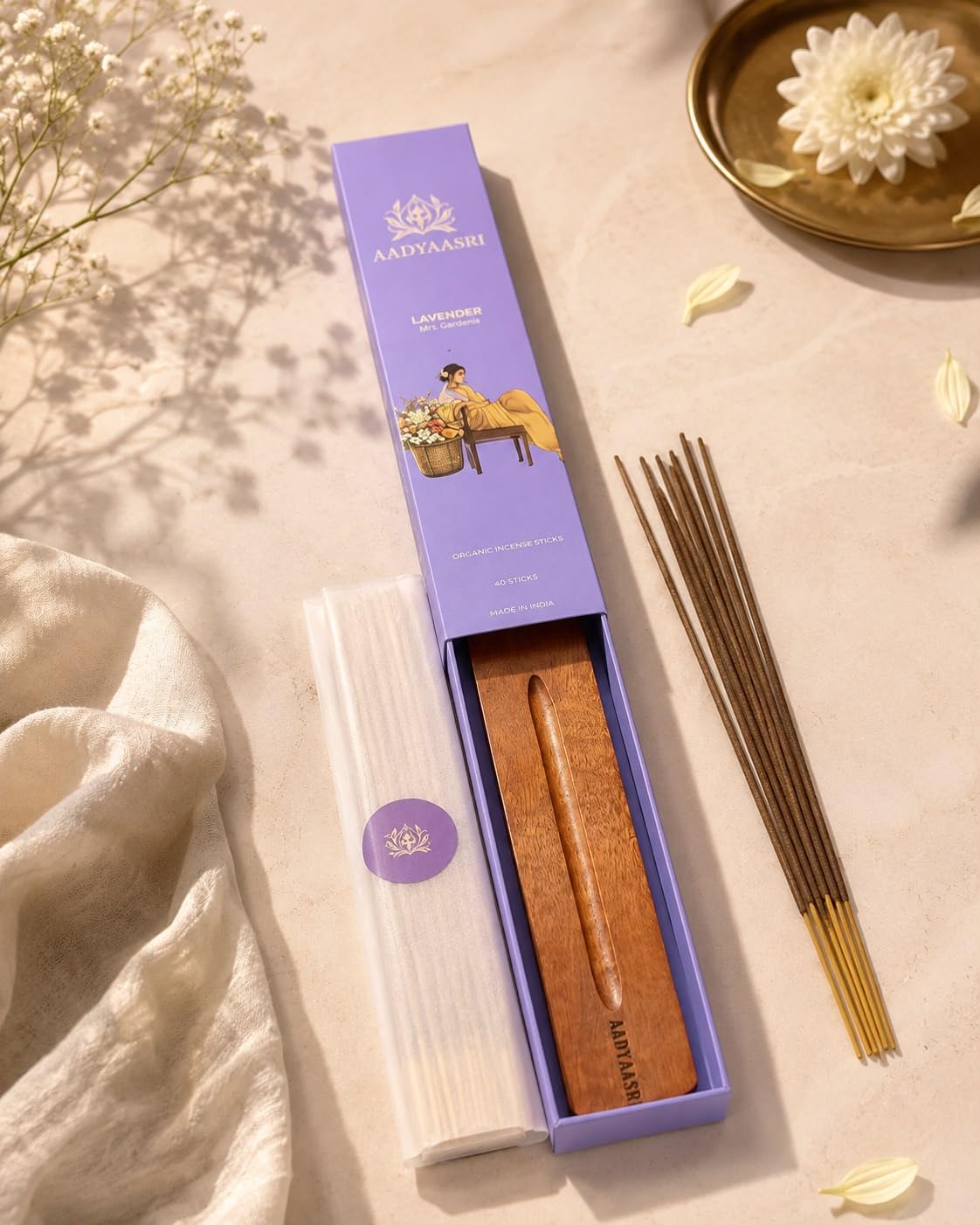 Lavender Incense Sticks (40 Sticks) with Free Wooden Holder Stand | Natural Handmade Agarbatti for Meditation, Yoga, Prayer & Sleep | Long Lasting Calming Home Fragrance-picture-22