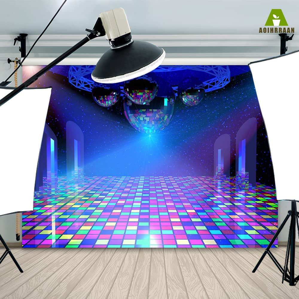 2.4x1.8m Sfondo Disco Vintage anni '70 '80 '90 Disco Ball Palcoscenico Fotografia Sfondo Night Club Neon Musica Ballo Brilliamo Pazzo Compleanno Disco Tema Decorazioni Festa Banner Photo Booth Props