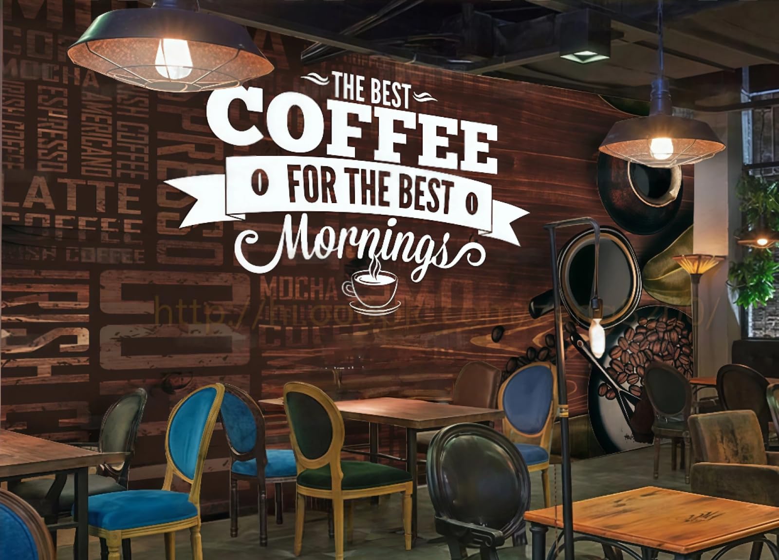 Rskjdghshd 3D Wallpaper Retro Dark Wood Board English Letter Label Coffee Dessert Shop Western Restaurant Background Wall Mural Afternoon Tea Coffee Shop Wallpaper,,150X105cm