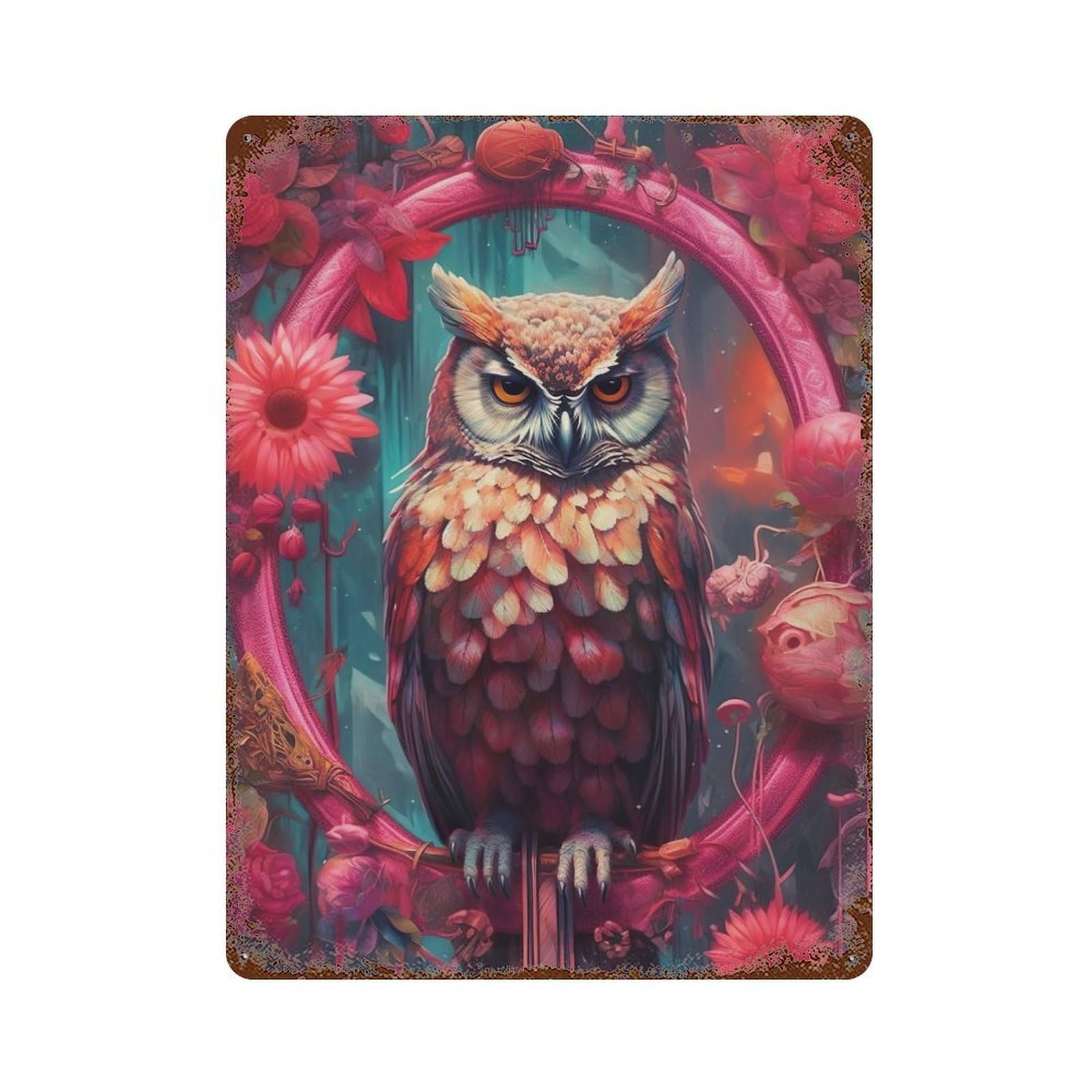 Retro Metal Sign with Cute Owl Portrait Design 15.7"x11.8", for Bistro, Counter And Cafe Decor, Shabby Chic Decor