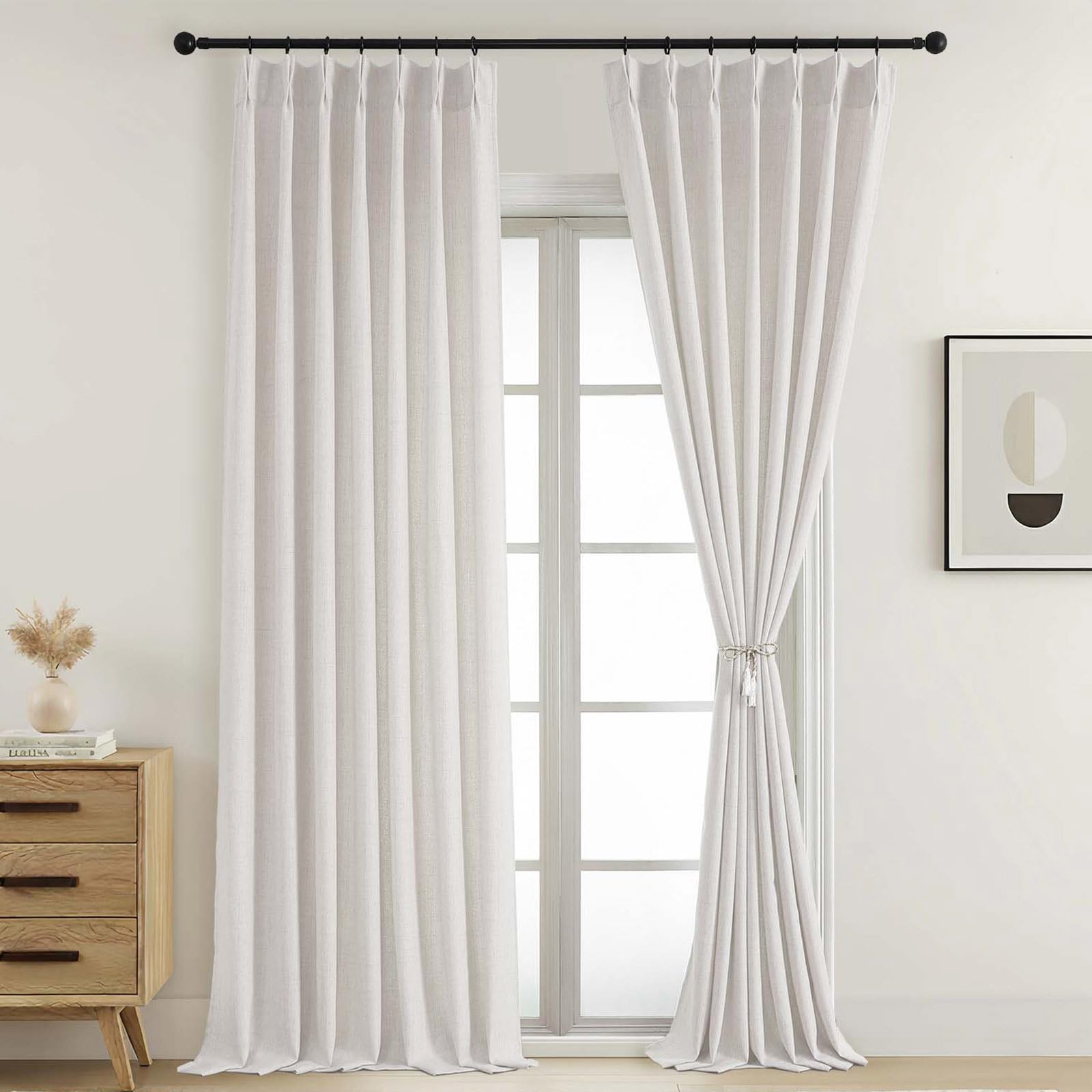 Ebesto Natural Pinch Pleated Window Curtains 96 Inches Long 2 Panels Set, Light Filtering Lightweight Soft Airy Textured Fabric Living Room Curtains, Modern Back Tab Window Drapes, 2x40Wx96L Inches โ image 1